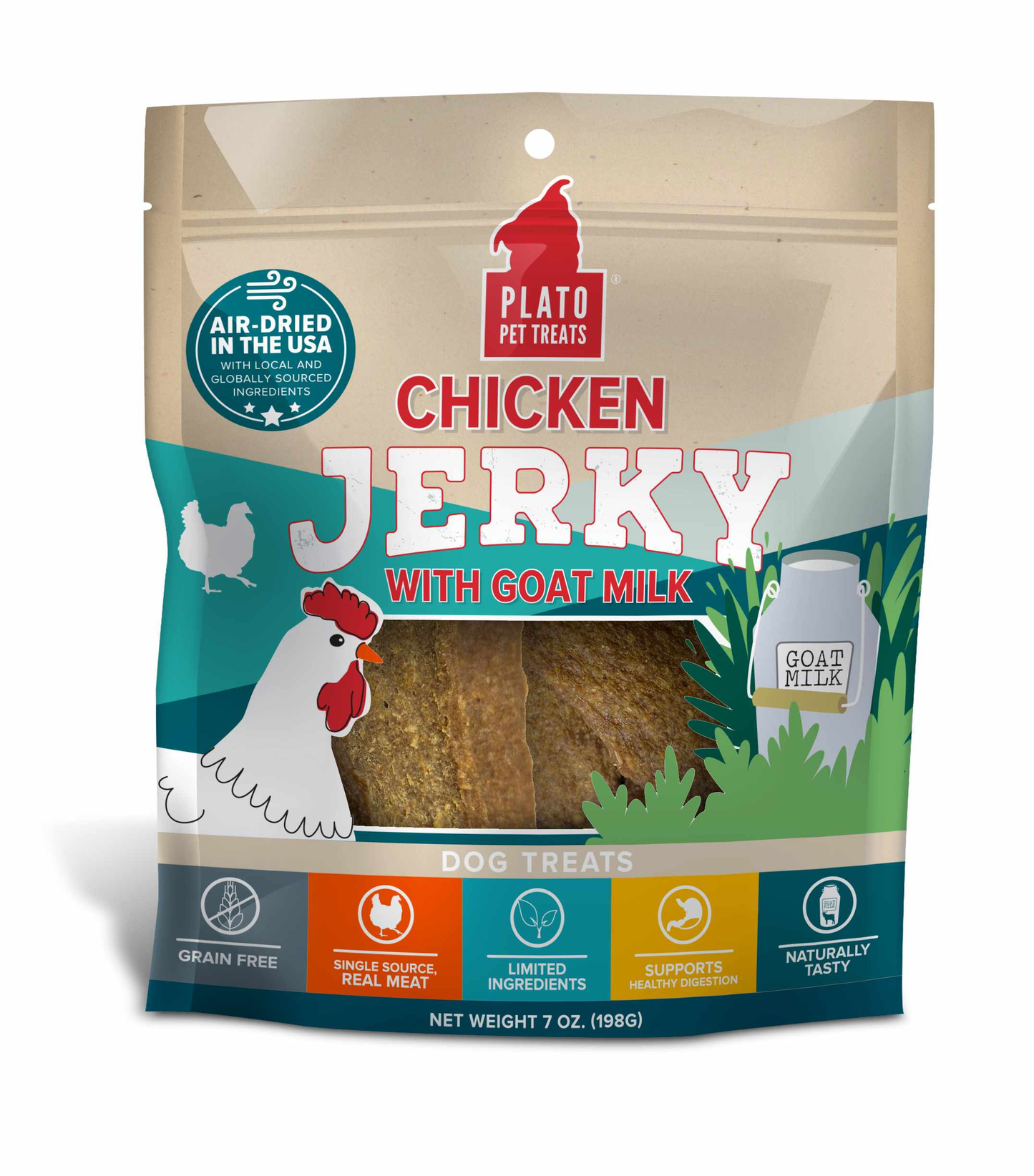 Plato Pet Treats Chicken Jerky with Goat's Milk, 7oz