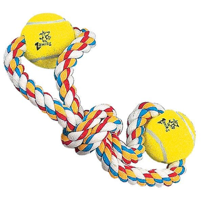 Pet Edge ZA Rope Tennis Ball Figure 8 Dog Toy - 15 Inch Interactive Chew