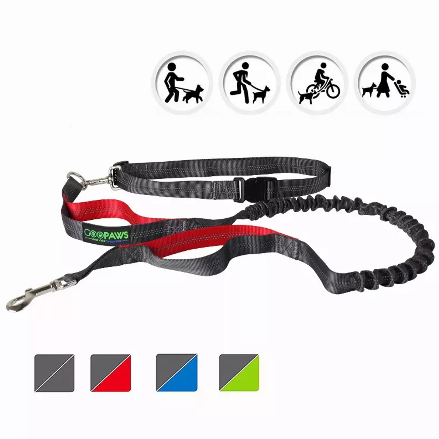 JESPET Hands Free Dog Leash – Reflective Bungee Leash for Running, Red