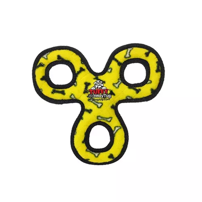 Tuffy Jr 3-Way Tug Dog Toy – Durable Yellow Bone Interactive Tugger