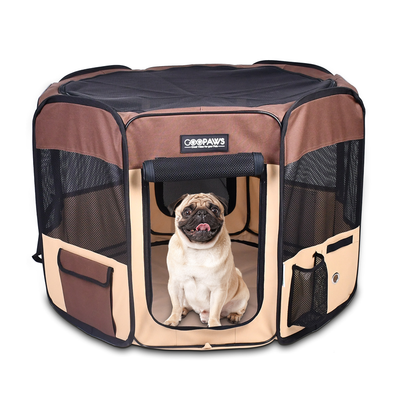 JESPET Pet Dog Playpens 45" Portable Soft Exercise Pen, Coffee