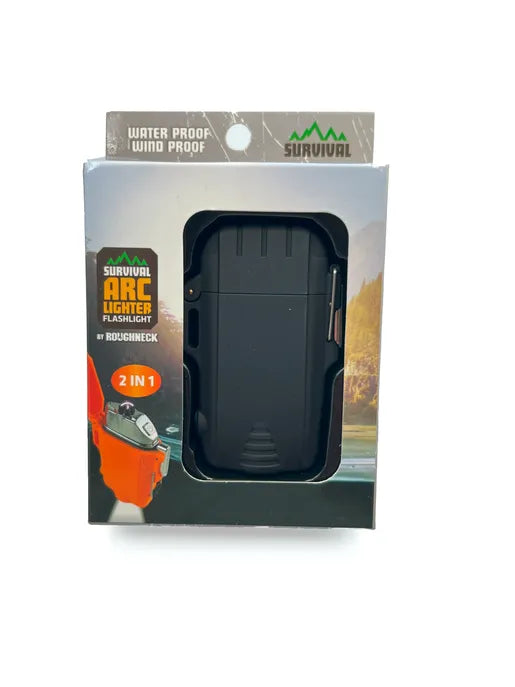 Survival Electric Arc Lighter W/LED+ Solar Panel Power Bank, BLACK