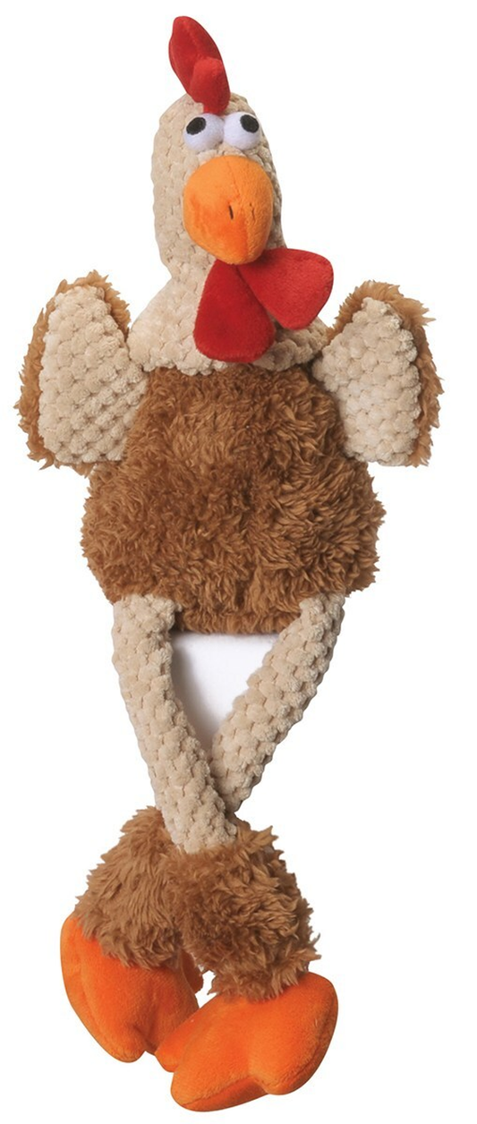 goDog Checkers Skinny Rooster Brown w/Chew Guard Plush Dog Toy, Small
