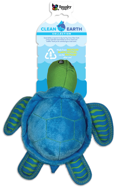 Spunky Pup Clean Earth Recycled Plush Turtle Squeaky Dog Toy - Small