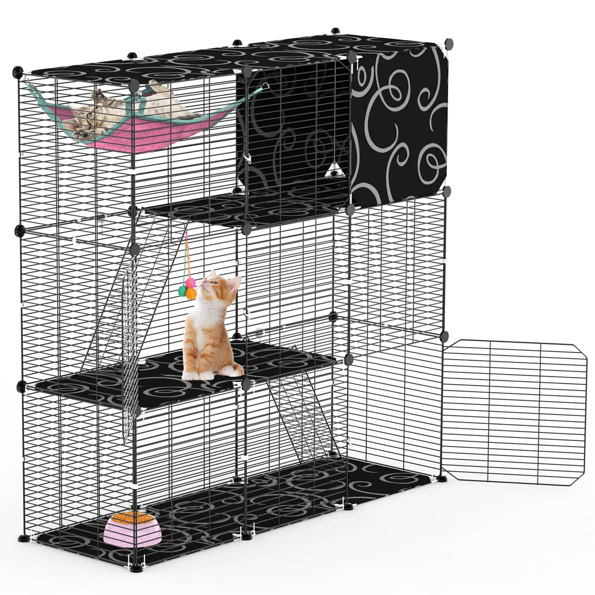 3 Tier Pet Playpen Cage Metal Indoor Pet House 28.15 x 13.97 x 42.12in