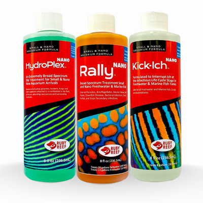 Ruby Reef Nano 8 Bundle | Kick-Ich, Rally & HydroPlex Aquarium Treatment