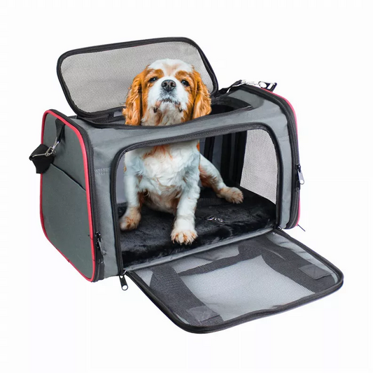 GOOPAWS Soft-Sided Kennel Pet Carrier for SmallPets Grey/Red, 19"