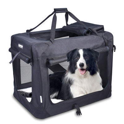 JESPET 36-Inch Soft Sided Pet Crate – 3-Door Folding Dog Carrier, Black