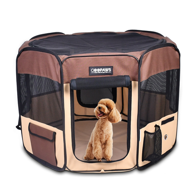 Jespet 36" Portable Soft Dog Playpen – Foldable 8-Panel Exercise Pen, Coffee