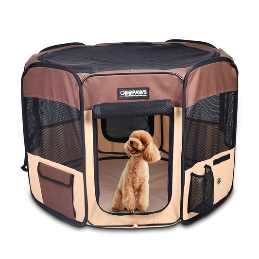JESPET Pet Dog Playpens 36" Portable Soft Exercise Pen, Coffee