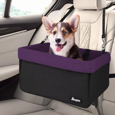 Jespet Portable Dog Car Booster Seat with Fleece Liner, Purple, 16"