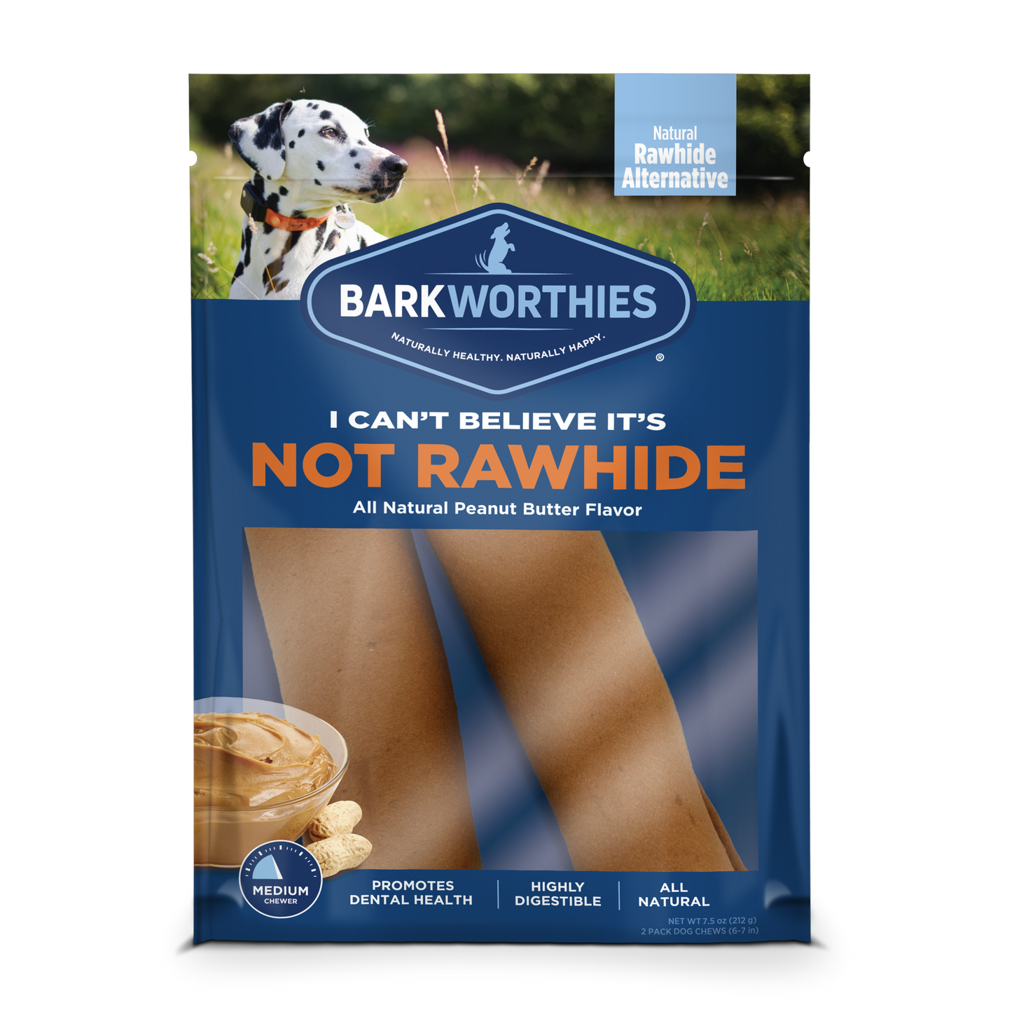 Barkworthies I Can't Believe It's Not Rawhide Rolls Peanut Butter Large 2pk