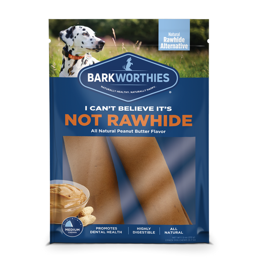 Barkworthies I Can't Believe It's Not Rawhide Rolls Peanut Butter Large 2pk