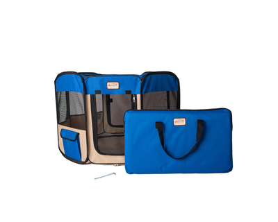 Armarkat Portable Pet Playpen – Blue & Beige Water-Resistant Enclosure