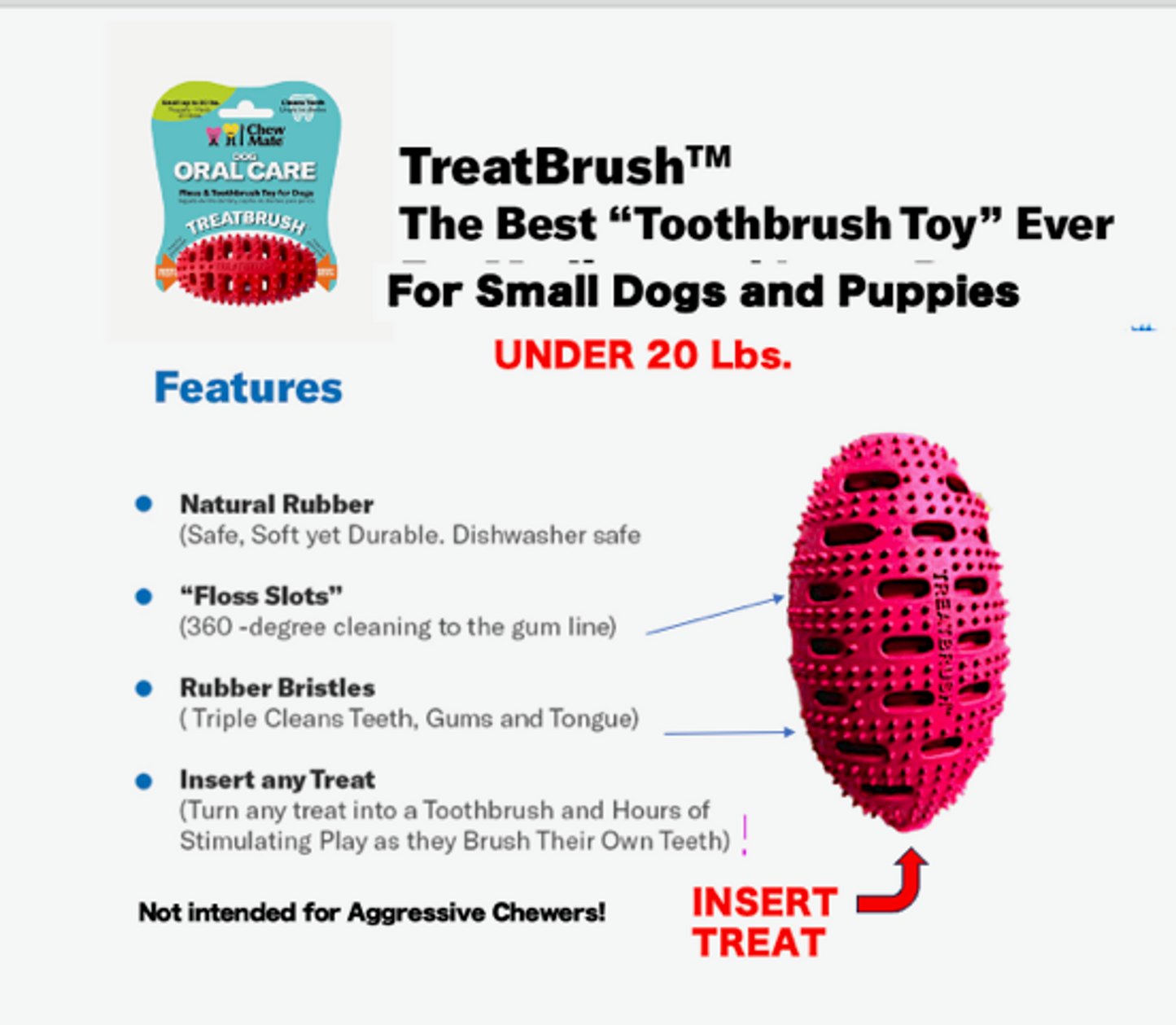 Natural Rubber Football Oral Care Top, Small Dogs, Red
