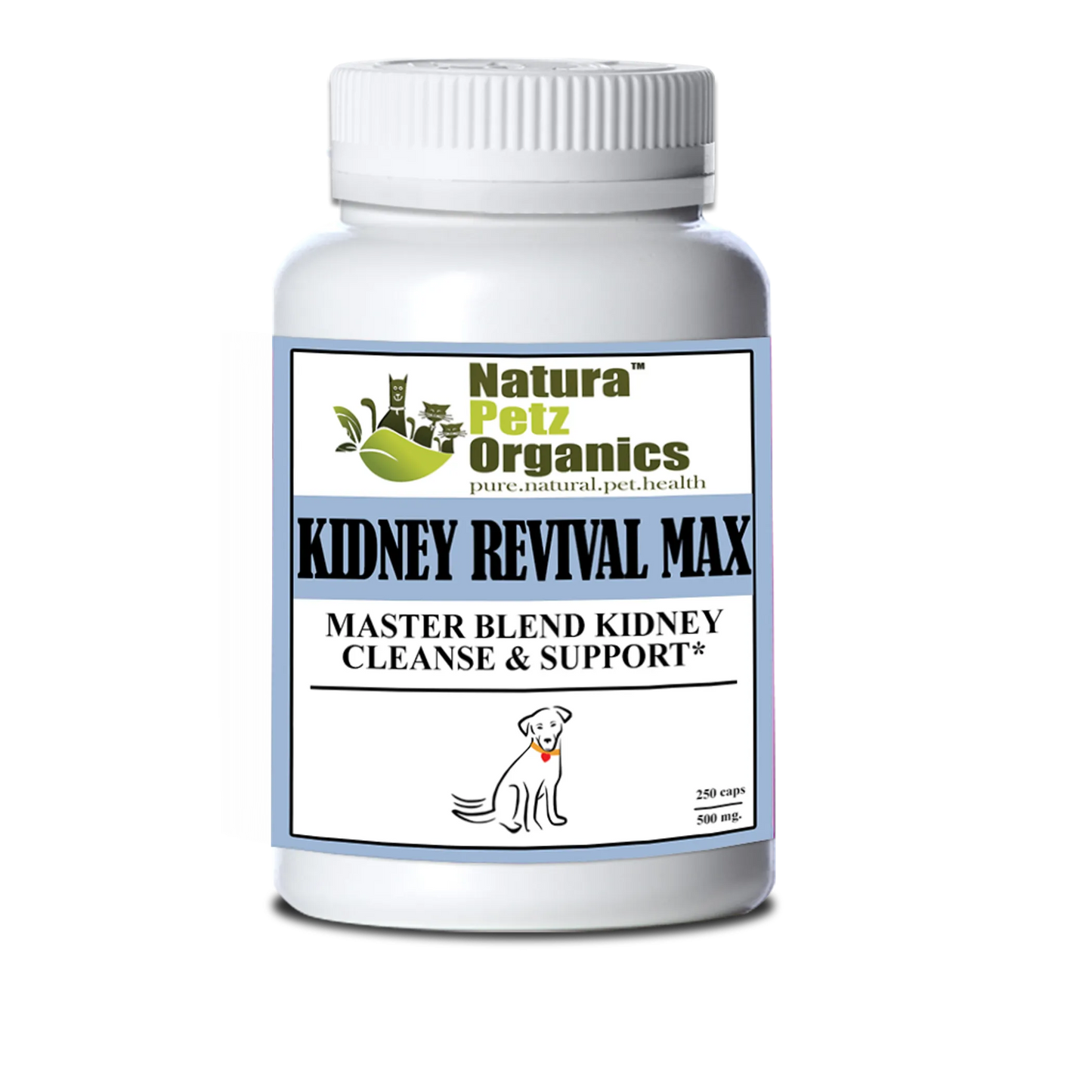 Kidney Revival Max Kidney Cleanse &Capsules Adult & Senior Dogs, DOG 250 Caps - 500 mg.
