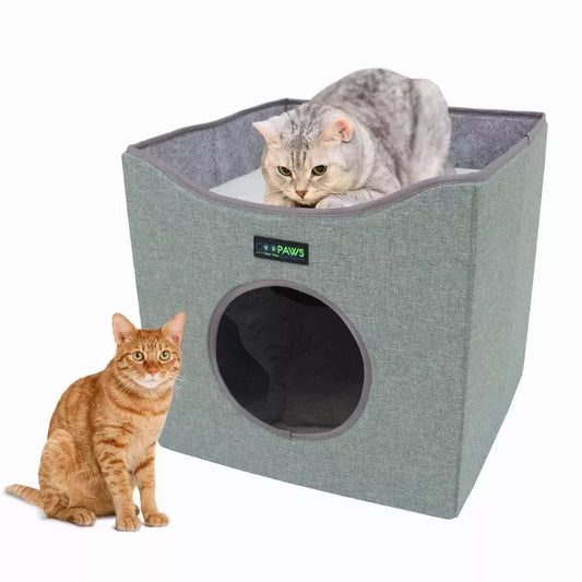 JESPET Foldable Cat Condo, Sage Green, 15.4" X15.4" X15"