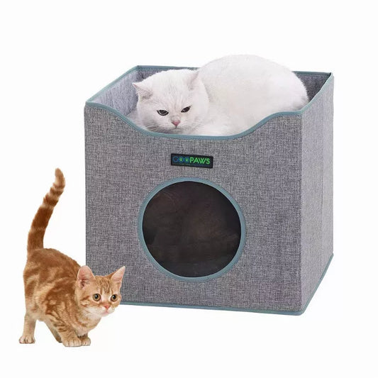 JESPET Foldable Cat Condo, Smoke Grey, 15.4" X15.4" X15"