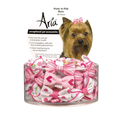 Aria Pretty in Pink Dog Bow Canister – 48 Piece Poly/Cotton Ribbon Set