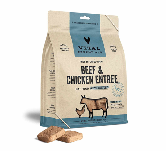 Vital Essentials(R) Freeze-Dried Raw Beef & Chicken Entree Cat Food Mini Patties, 8 oz