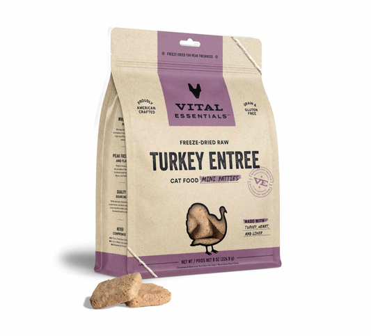 Vital Essentials(R) Freeze-Dried Raw Turkey Entree Cat Food Mini Patties, 8 oz