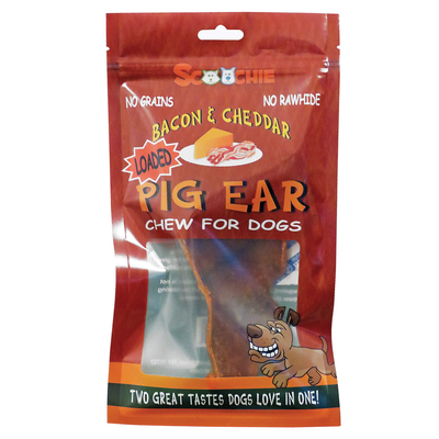 Pet Edge Bacon Cheddar Loaded Pig Ear Dog Treat – Grain-Free 1pk