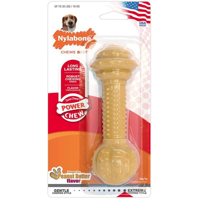 Nylabone Dura Chew Barbell Dog Toy – Peanut Butter Flavor – Wolf Size