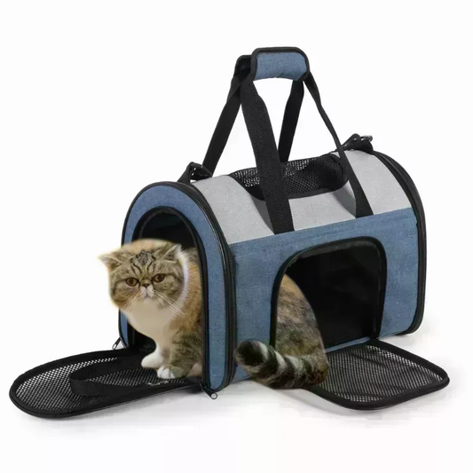 JESPET Soft-Sided Pet Carrier for Small Pets Blue Grey, 16" x 10" x 11"