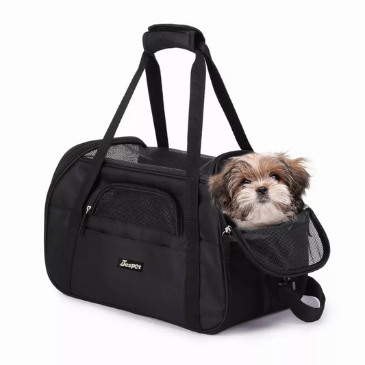 JESPET Soft-Sided Pet Carrier for Small Pets Black, 17" x 9" x 11.5"