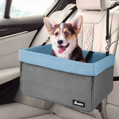 Jespet Dog Car Seat Booster - Portable Pet Carrier with Fleece Liner, Grey