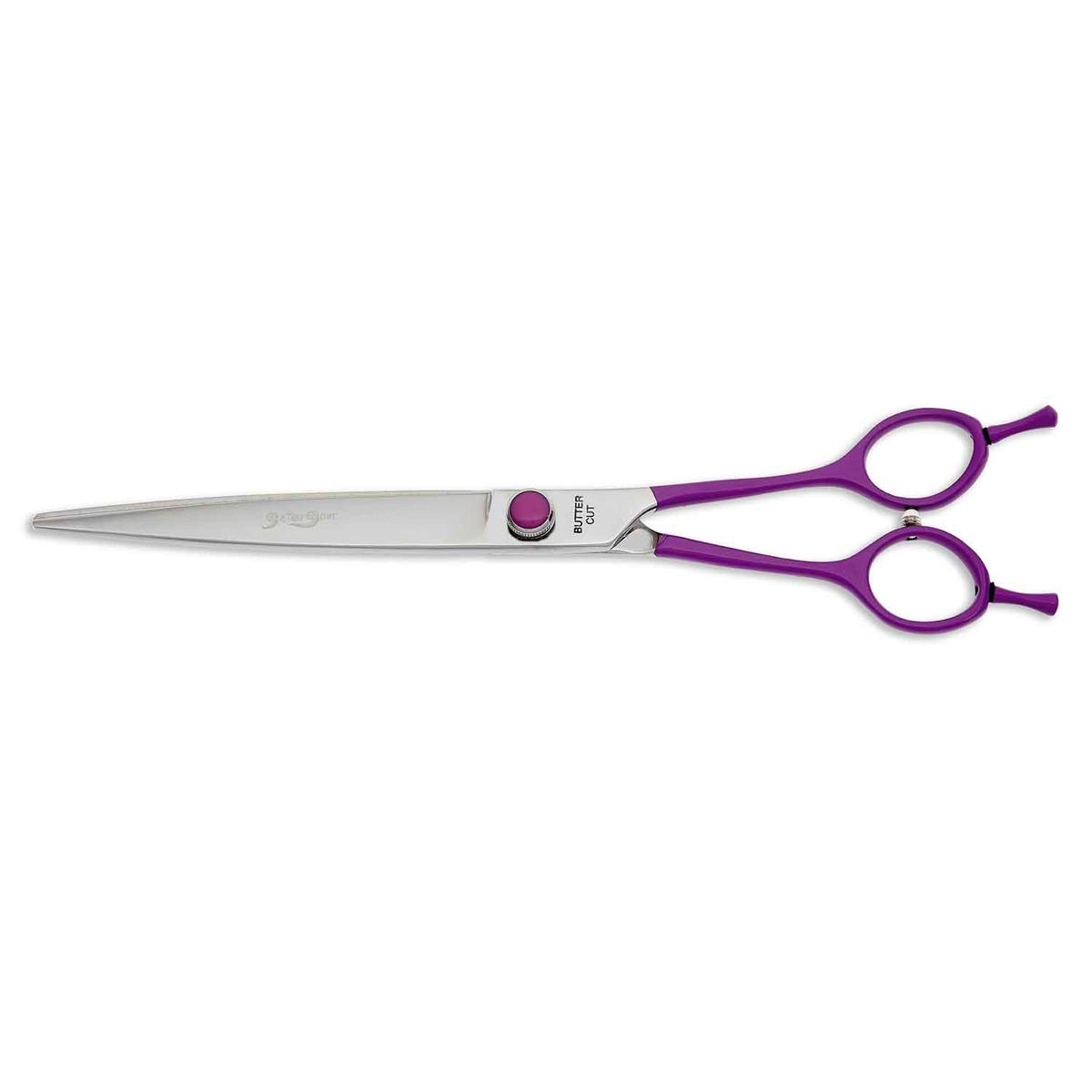 GE Gator Gear 8-inch straight shear with purple handles and a purple pivot screw.
