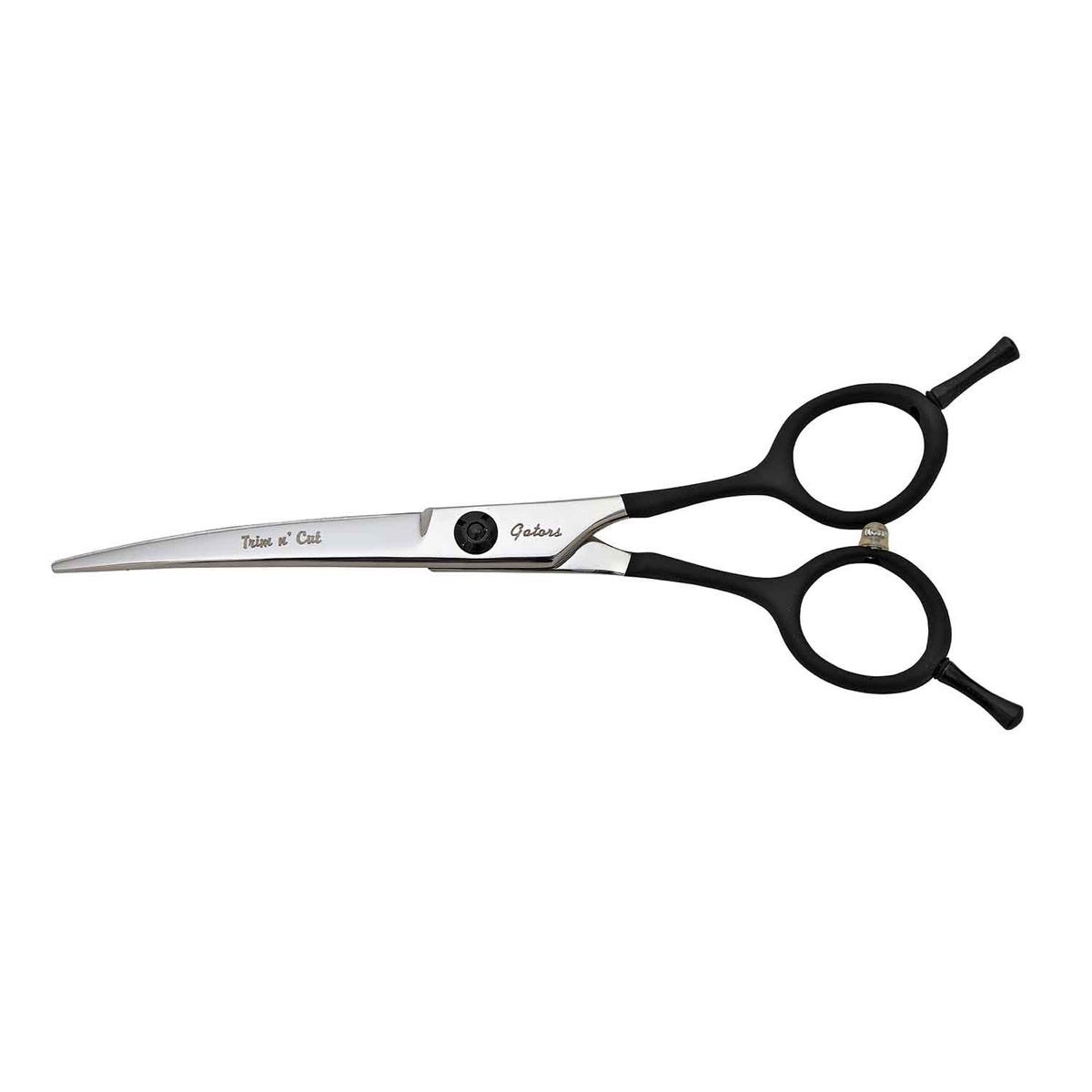 Geib Gator Trim n Cut curved 6.5-inch grooming shears with black handles.