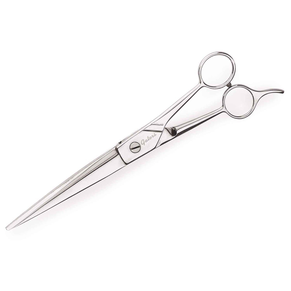 GE Gator Shear Curved 8.5In, professional grooming shears with curved blades and silver handles.