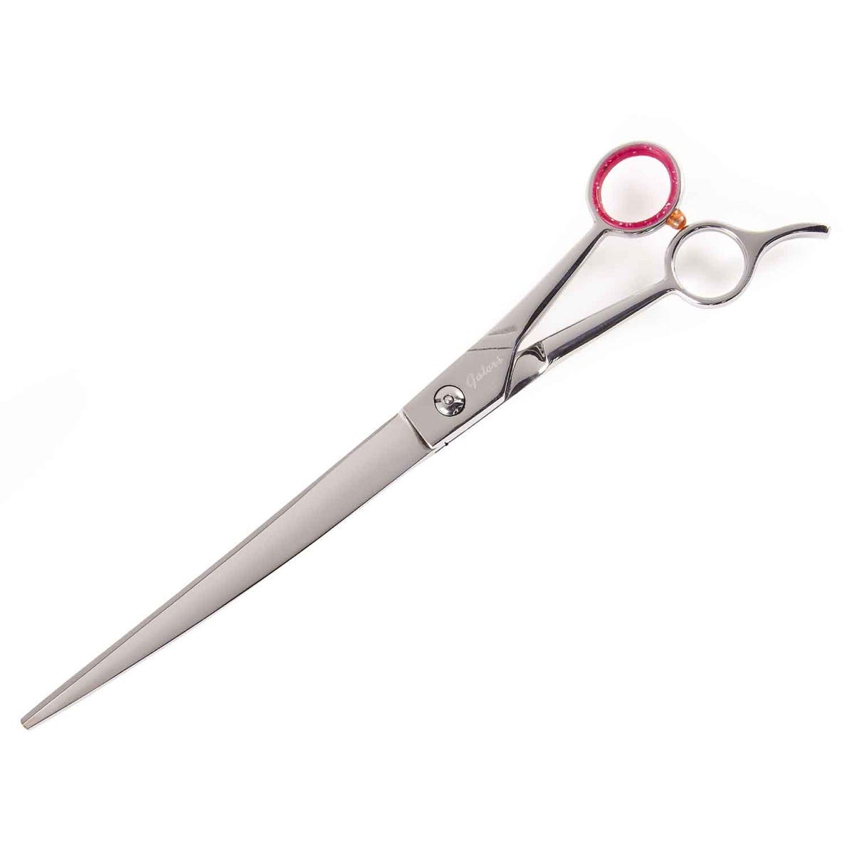 GE Gator 10-inch curved grooming shear with pink finger inserts.