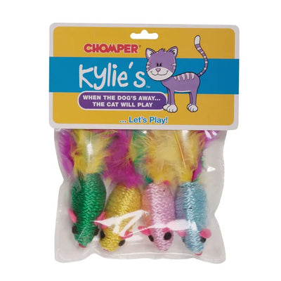KB Mouse Rattlers Cat Toys with Feathers - 4 Pack by Pet Edge