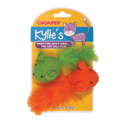 Pet Edge KB Knit Mouse Cat Toys with Feathers - 2 Pack Mouse Toy
