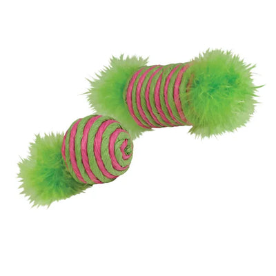 Pet Edge KB Raffia Spool and Ball Cat Toys with Feathers - 2 Pack
