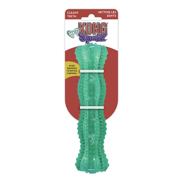 KONG Squeezz Dental Stick Dog Chew Toy – Flexible TPR Rubber, 7.75"