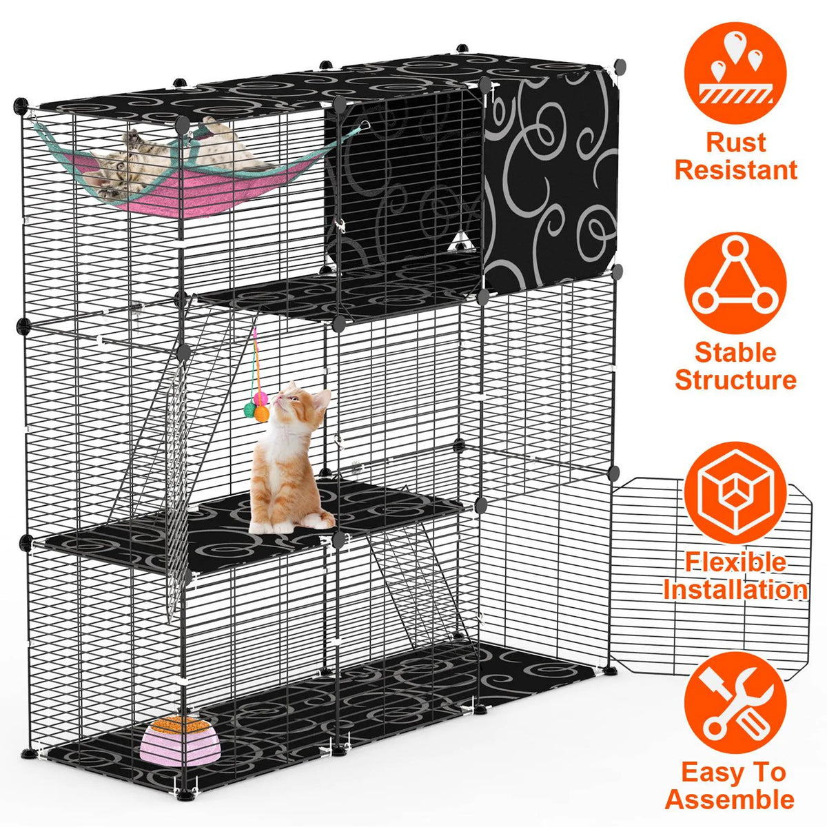 3 Tier Pet Playpen Cage Metal Indoor Pet House 28.15 x 13.97 x 42.12in