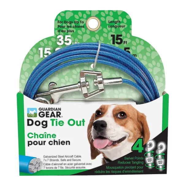 Guardian Gear Medium Dog Twin-Swivel Vinyl Coated Tie Outs - Choose Length