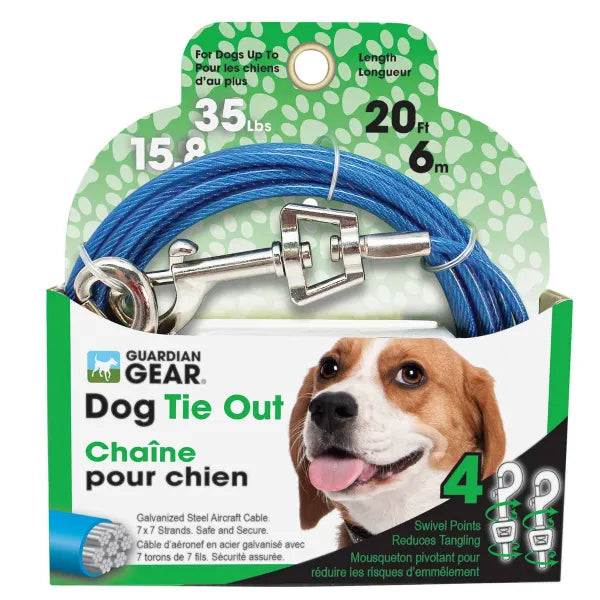 Guardian Gear Medium Dog Twin-Swivel Vinyl Coated Tie Outs - Choose Length