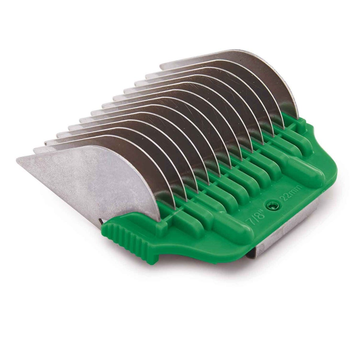AGS WIDE Snap On Comb 7/8 inch 22mm, a grooming attachment with metal blades and a green plastic base.