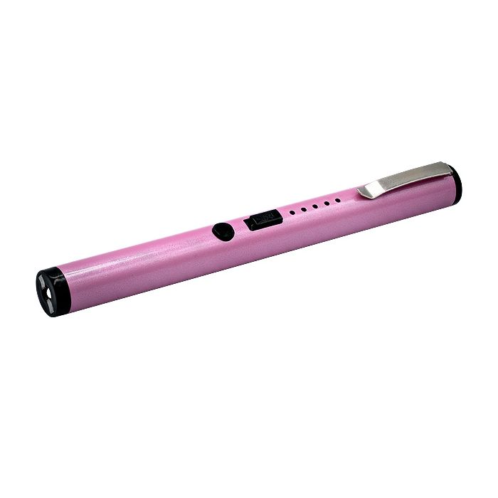 Safety Technology 40M Volt Stun Gun Pen Flashlight - Pink Stainless Steel