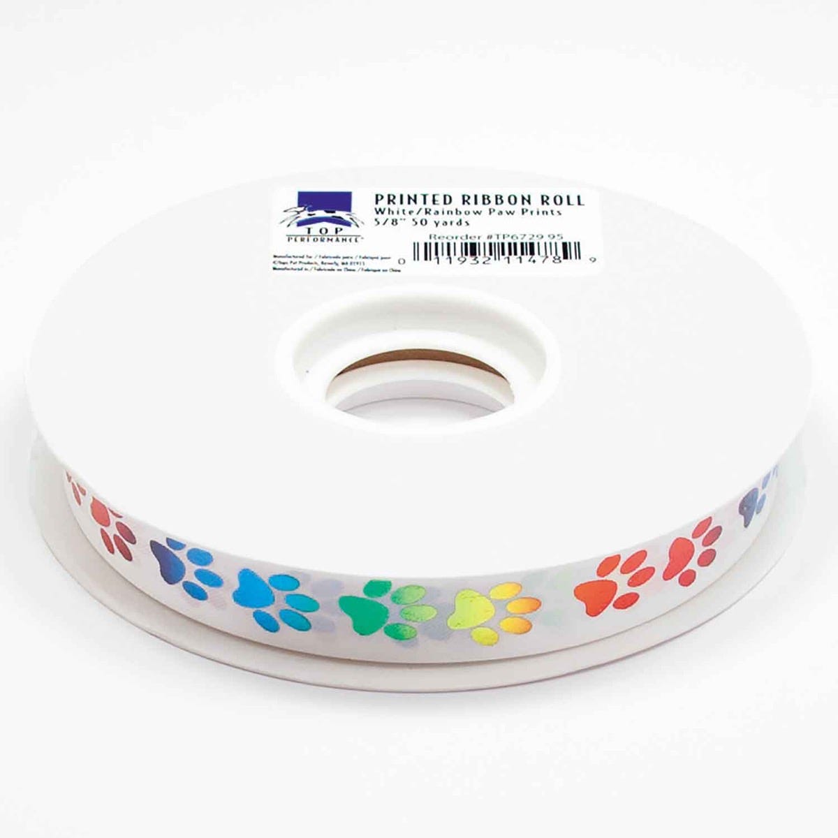 TP Printed Ribbon Roll 50yds Wht/Paws