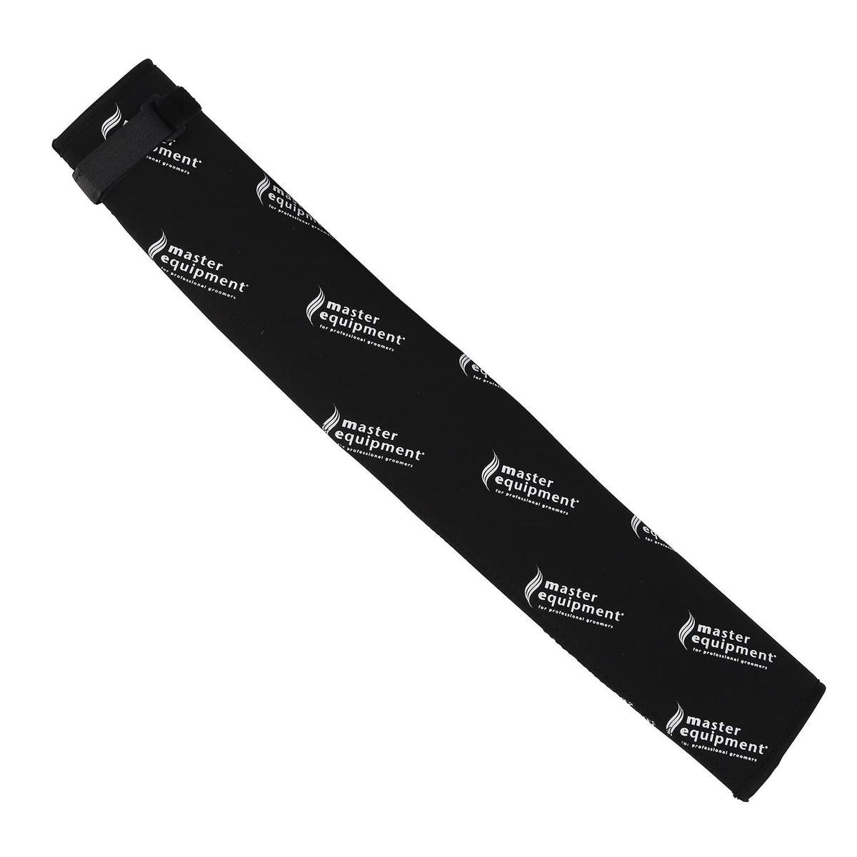 Black neoprene sleeve with repeating "master equipment" logo for a dog dryer hose.