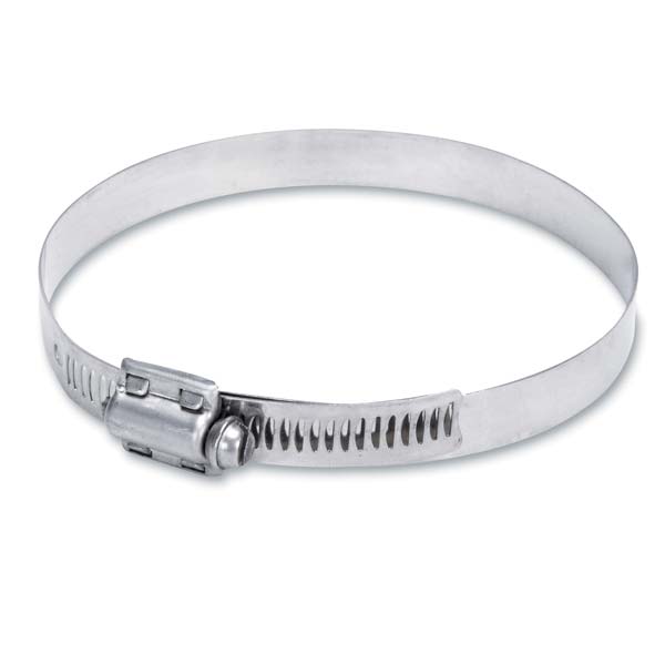 Silver metal hose ring with a screw clamp mechanism.