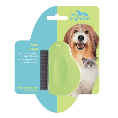 u-Groom Flea Grooming Comb | 3-Inch Stainless Steel Pins & Ergonomic Grip