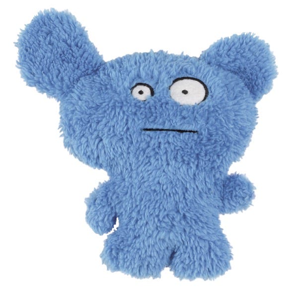 Blue Grriggles Furzies plush dog toy with a fuzzy texture and quirky facial features.