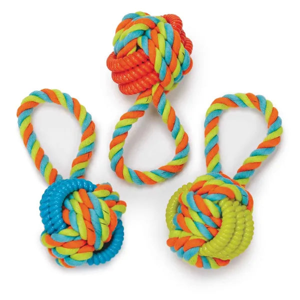 Pet Edge CHP Rope Dog Toy with TPR Rings and Ball - Durable Chew Toy
