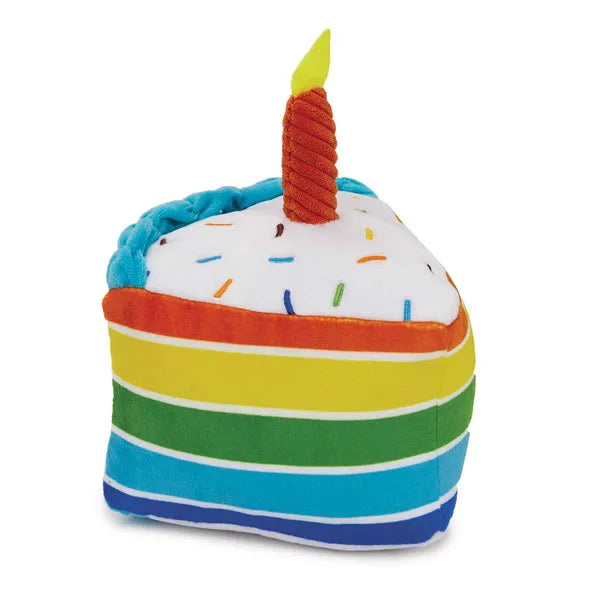 Pet Edge ZA Rainbow Birthday Cake Plush Dog Toy - Colorful Pet Gift